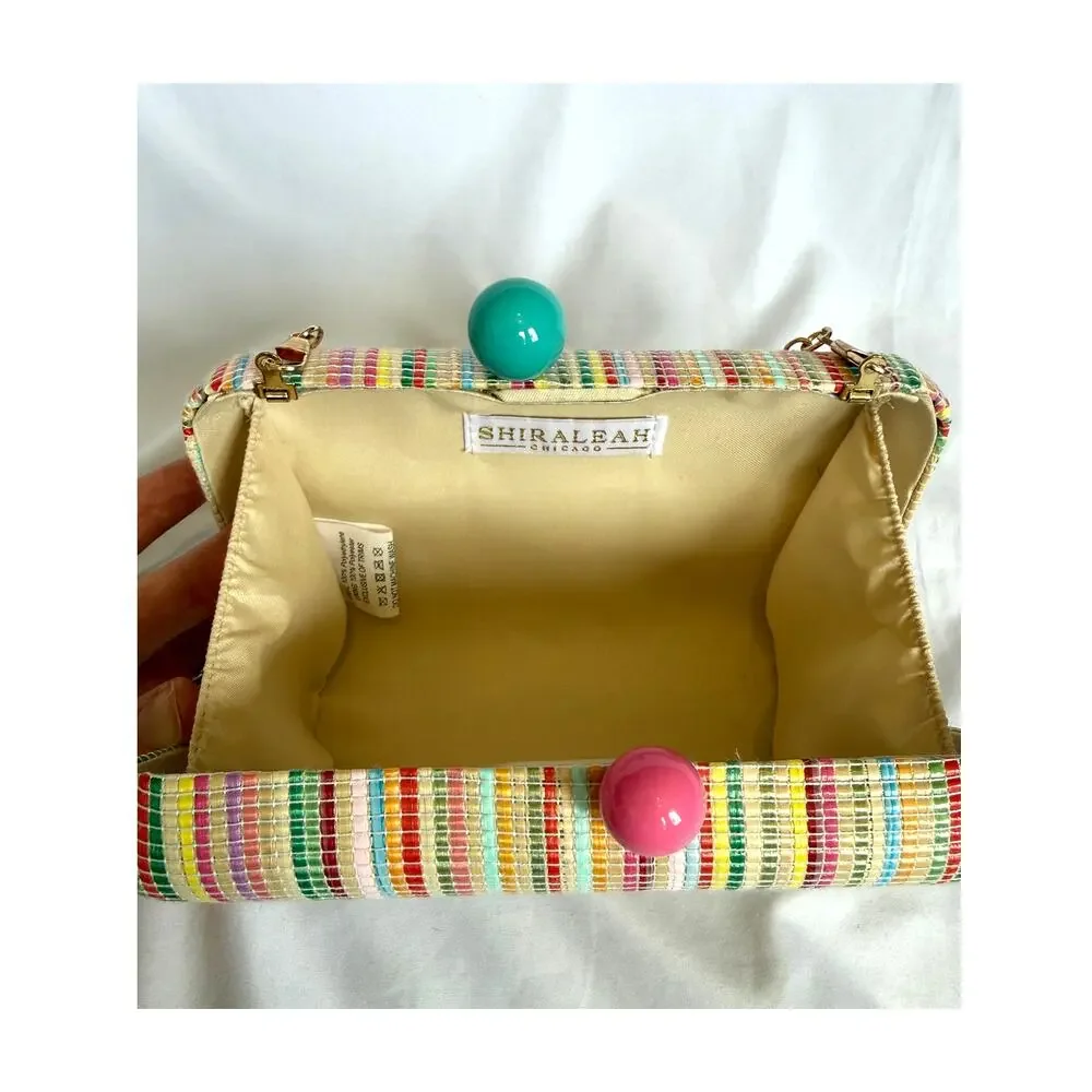 Shiraleah August Minaudiere Crossbody Box Clutch, Teal Pink Spring Stripe Twee - Picture 6 of 7
